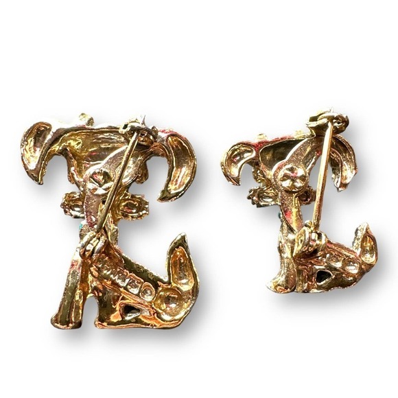 Vintage Gerry's Yorkie Dog Pins Two Terrier Over Gold Plated Signed - Picture 5 of 7